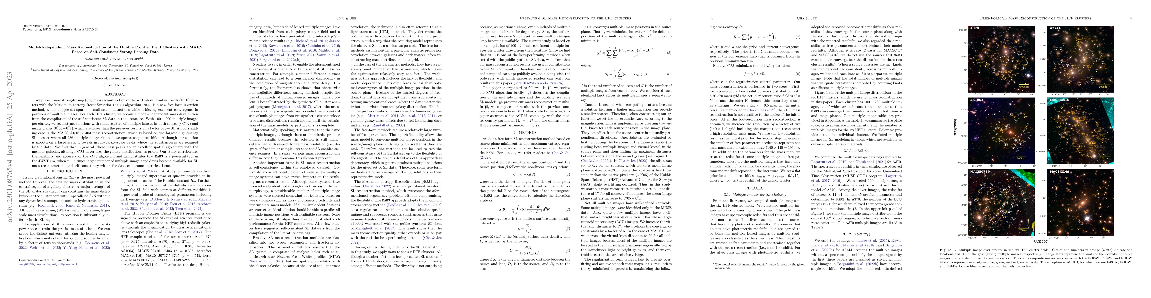 Thumbnail for Model-Independent Mass Reconstruction of the Hubble Frontier Field
  Clusters with MARS Based on Self-Consistent Strong Lensing Data
