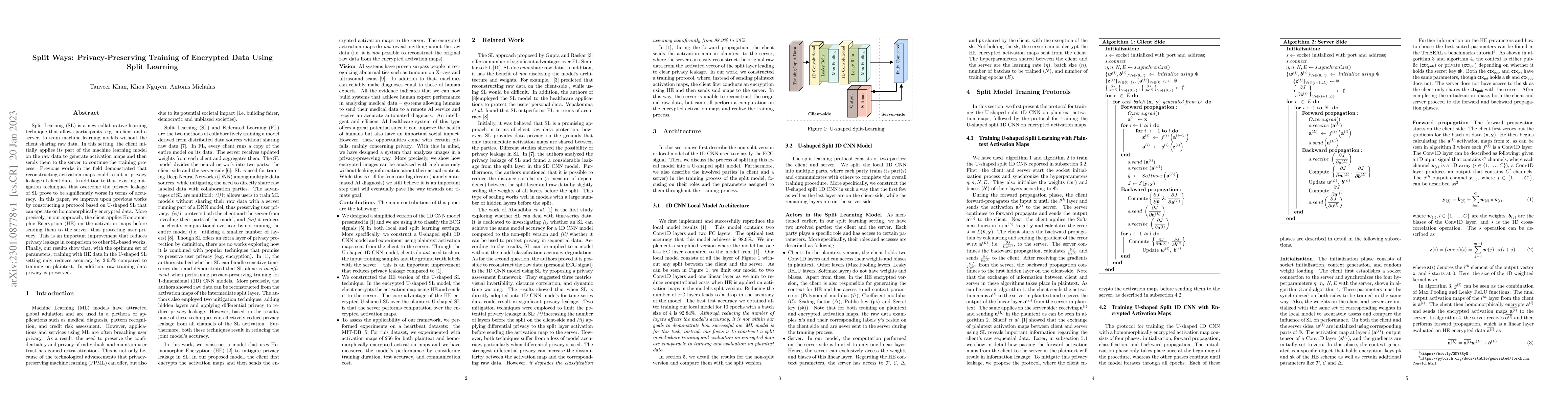 Thumbnail for Split Ways: Privacy-Preserving Training of Encrypted Data Using Split
  Learning