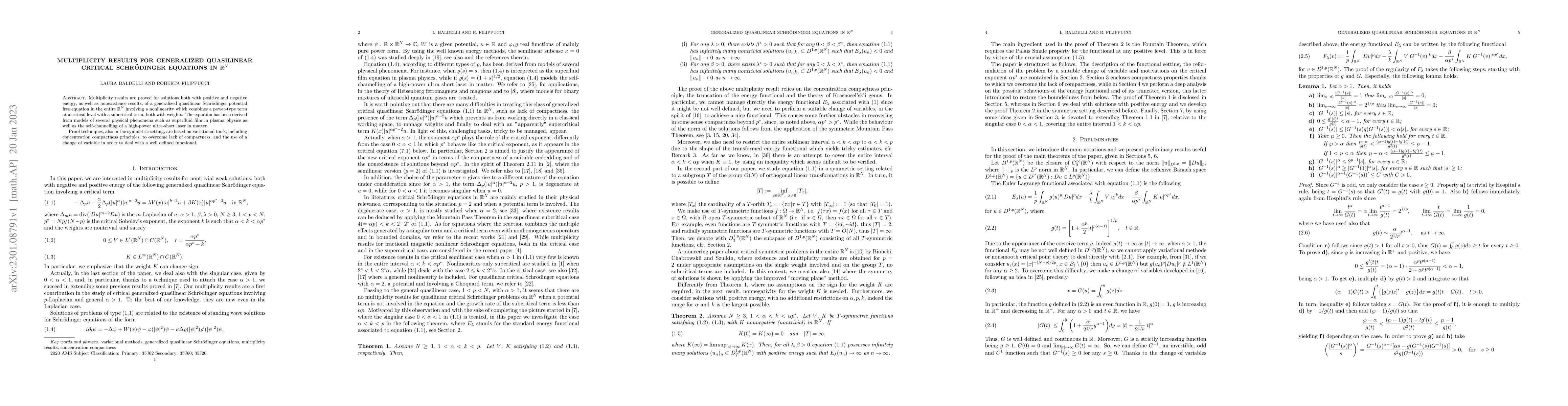 Thumbnail for Multiplicity results for generalized quasilinear critical Schr\"odinger
  equations in R^N