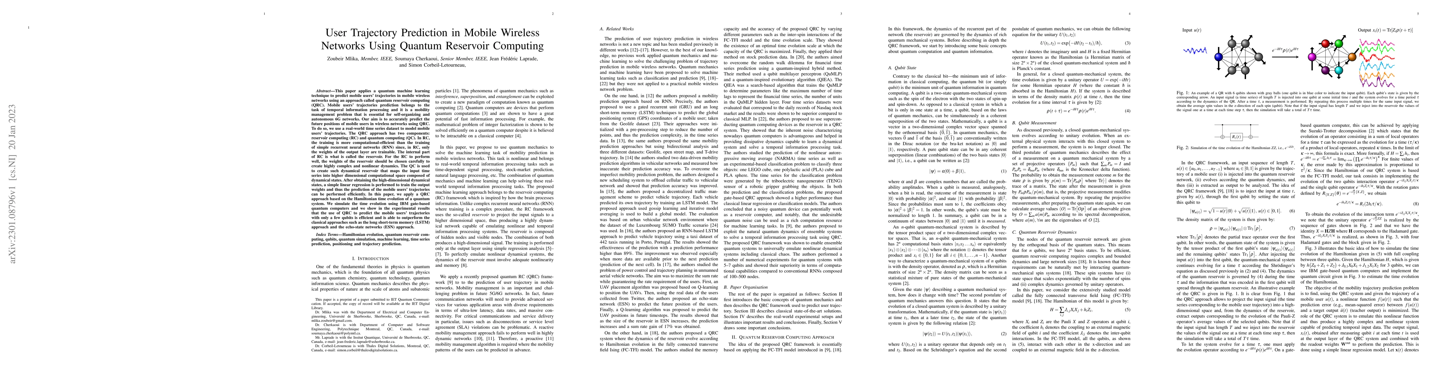 Thumbnail for User Trajectory Prediction in Mobile Wireless Networks Using Quantum
  Reservoir Computing