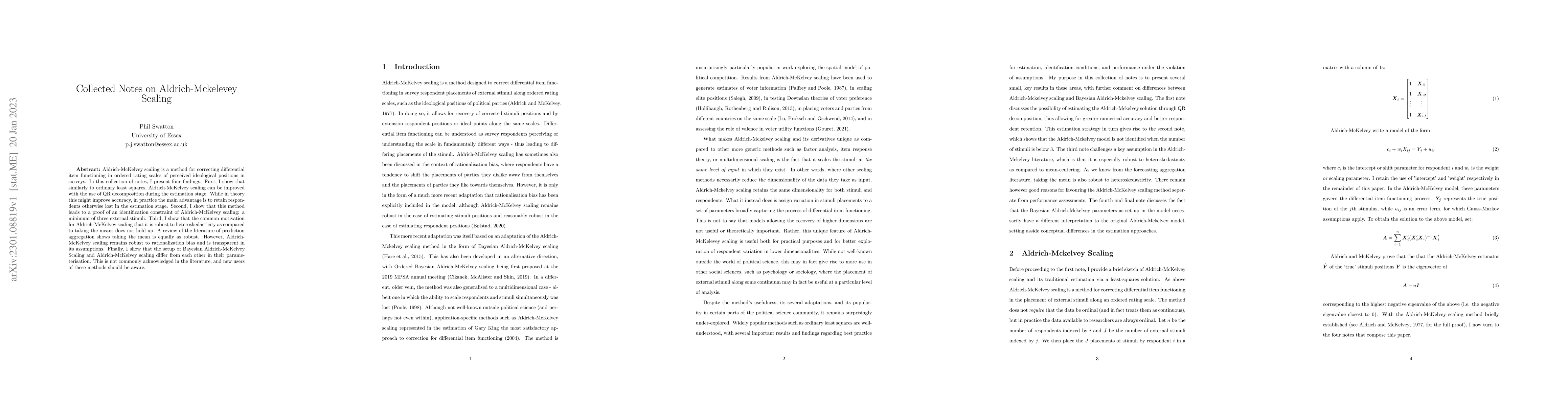 Thumbnail for Collected Notes on Aldrich-Mckelevey Scaling