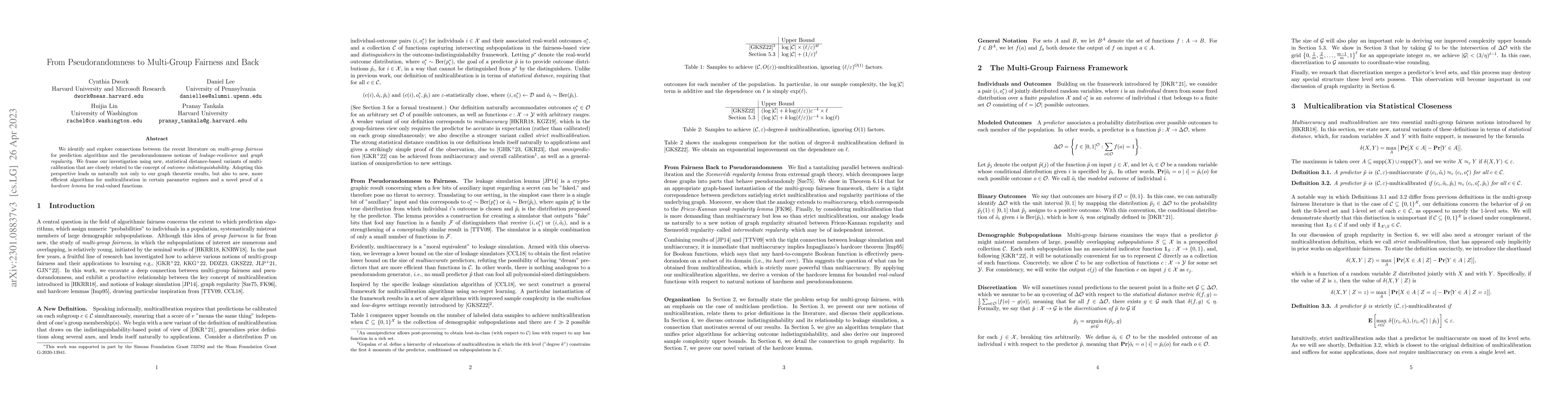 Thumbnail for From Pseudorandomness to Multi-Group Fairness and Back