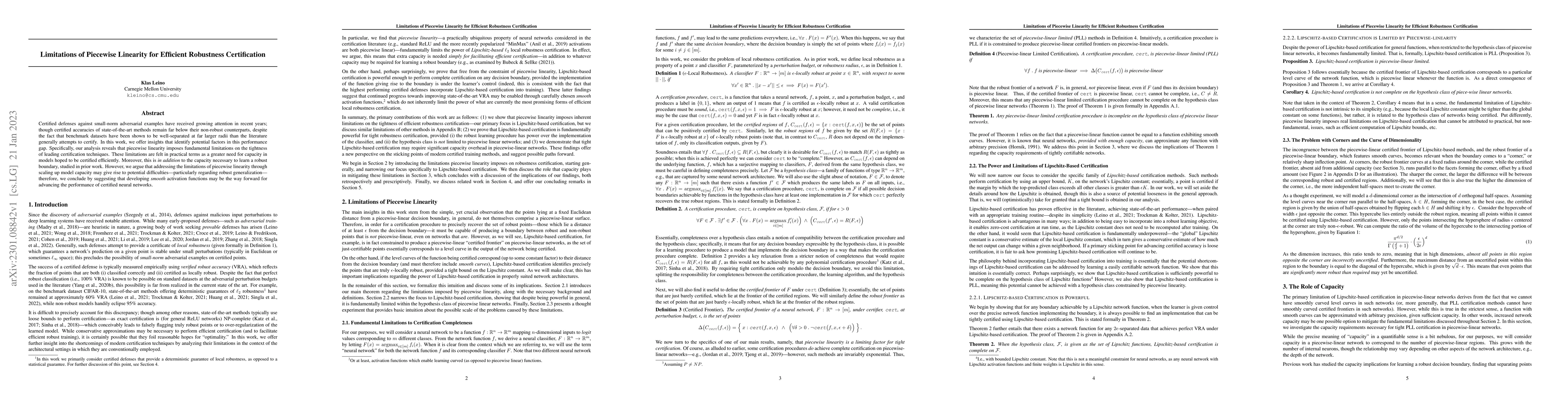 Thumbnail for Limitations of Piecewise Linearity for Efficient Robustness
  Certification