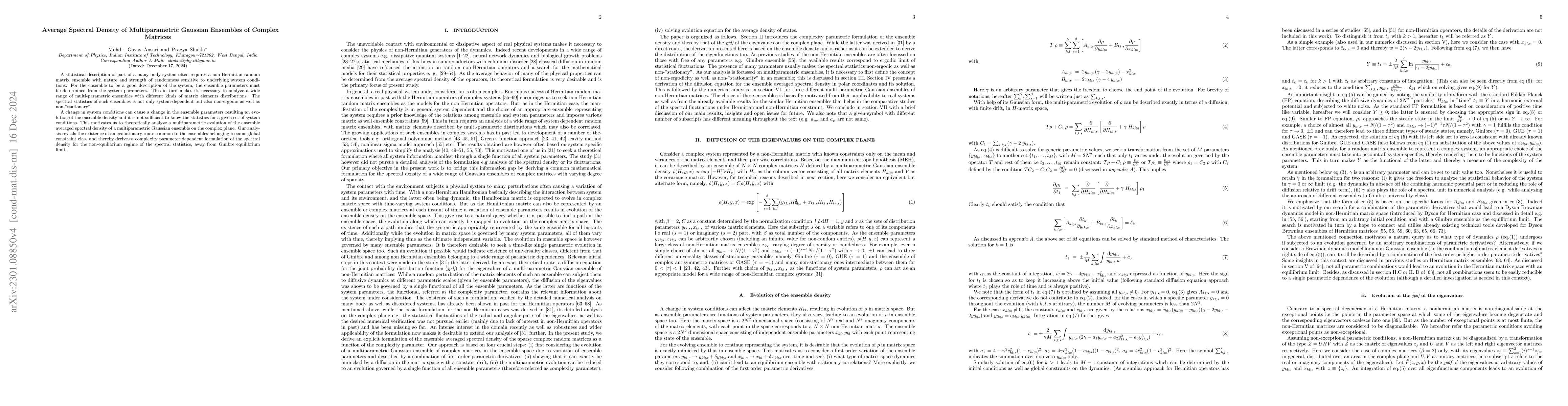 Thumbnail for Average Spectral Density of Multiparametric Gaussian Ensembles of
  Complex Matrices