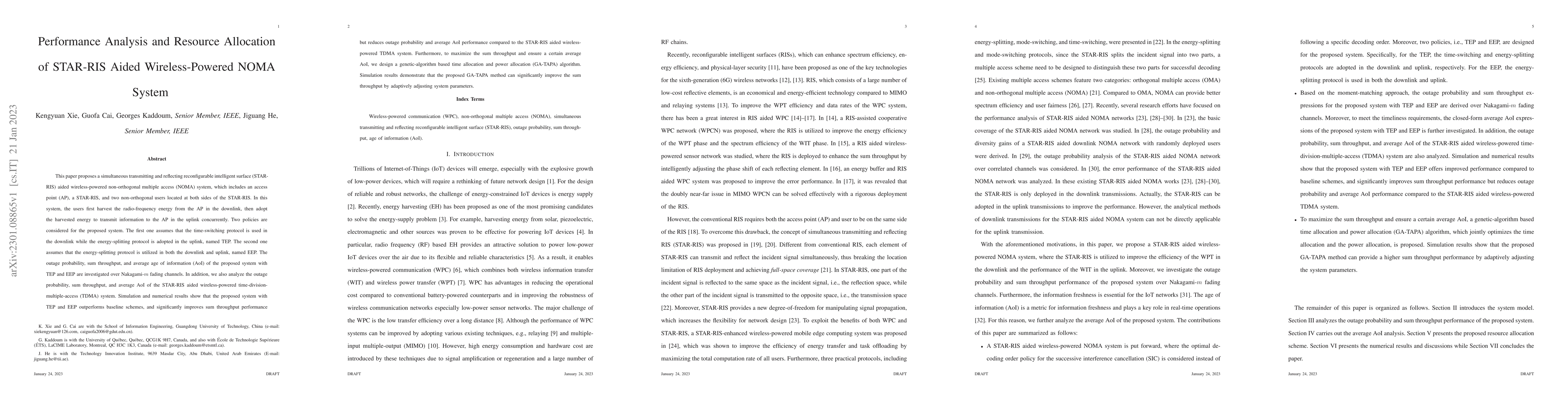 Thumbnail for Performance Analysis and Resource Allocation of STAR-RIS Aided
  Wireless-Powered NOMA System