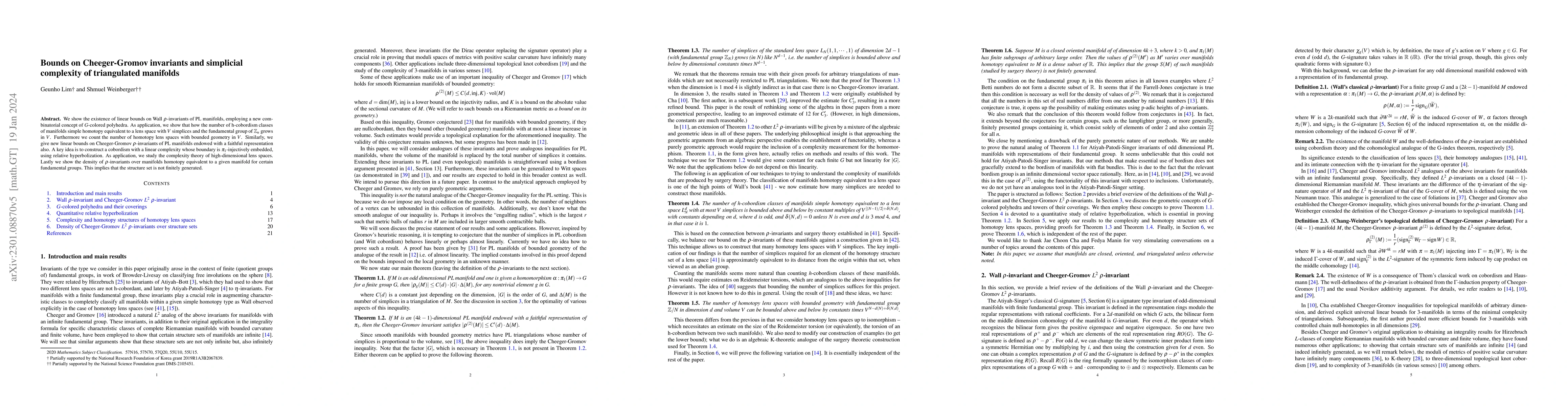 Thumbnail for Bounds on Cheeger-Gromov invariants and simplicial complexity of
  triangulated manifolds