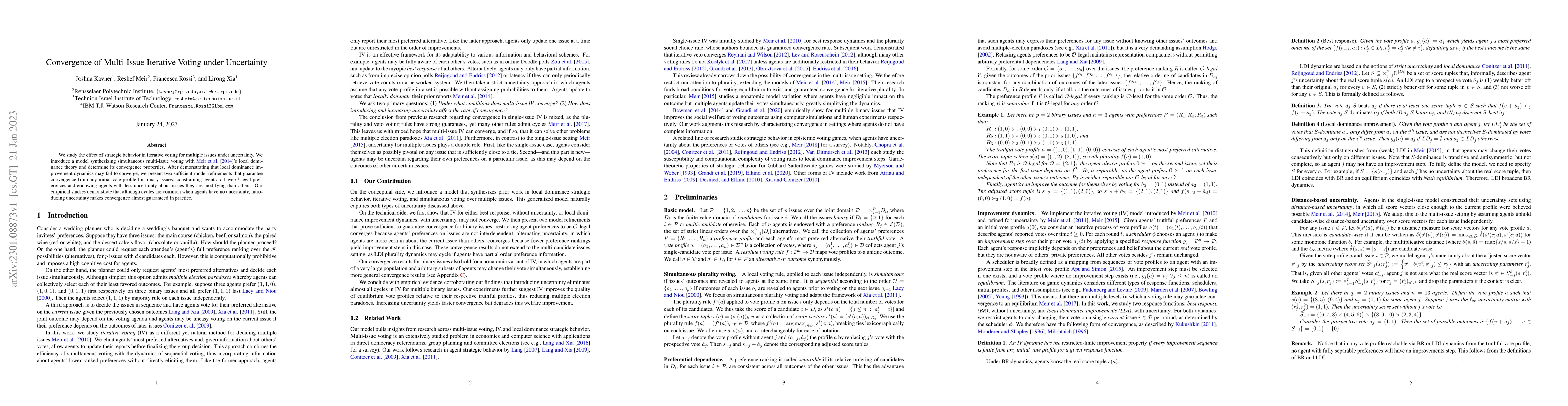 Thumbnail for Convergence of Multi-Issue Iterative Voting under Uncertainty