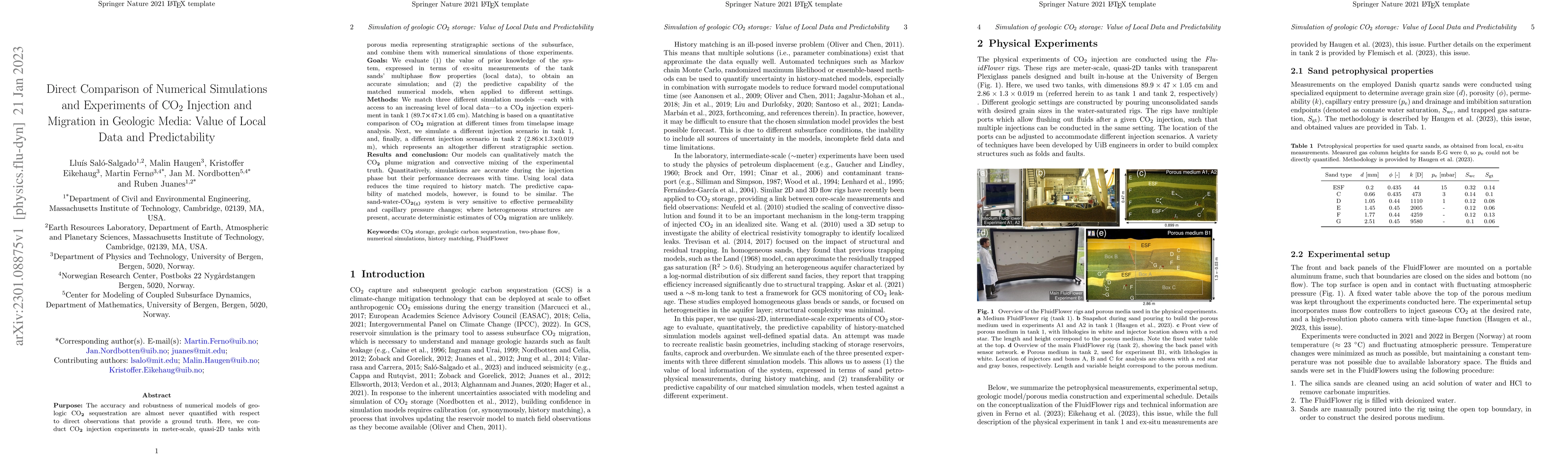 Thumbnail for Direct comparison of numerical simulations and experiments of CO$_2$
  injection and migration in geologic media: Value of local data and
  predictability