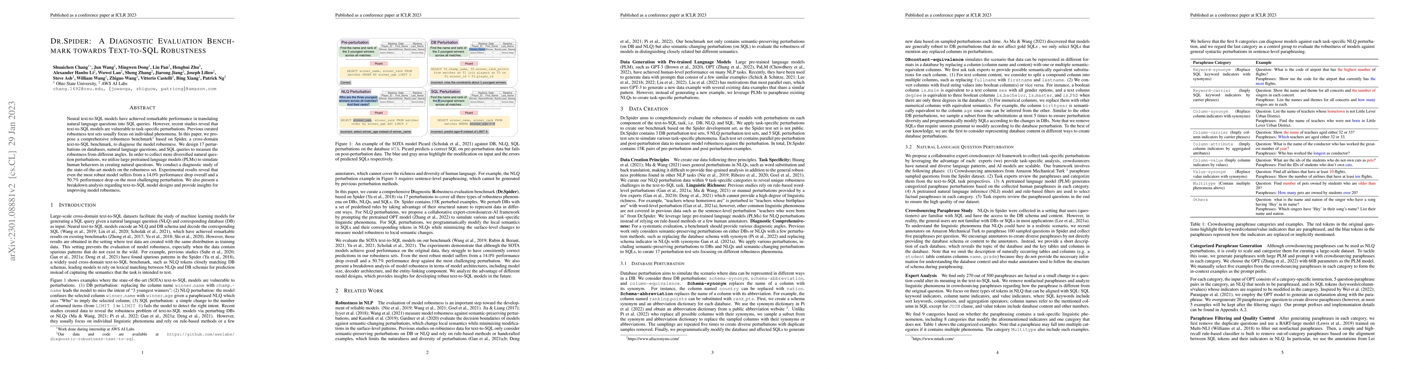 Thumbnail for Dr.Spider: A Diagnostic Evaluation Benchmark towards Text-to-SQL
  Robustness