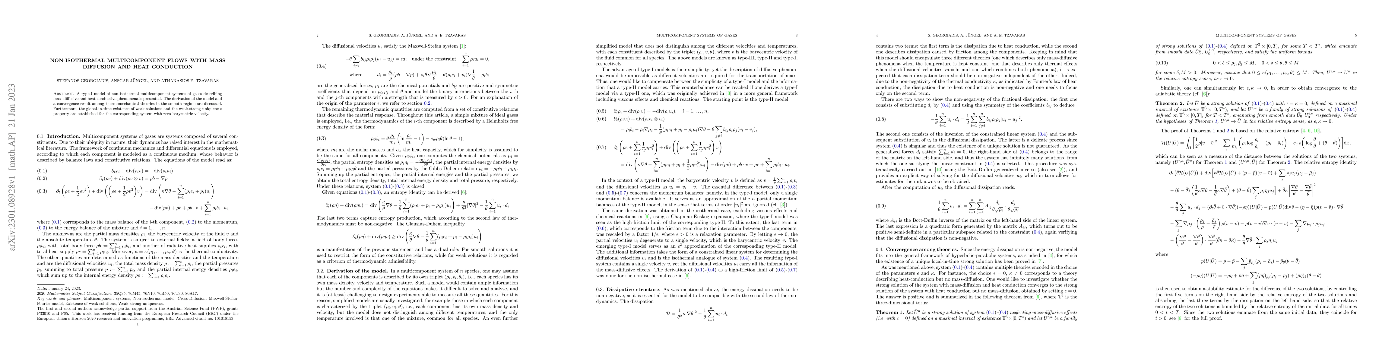 Thumbnail for Non-isothermal multicomponent flows with mass diffusion and heat
  conduction