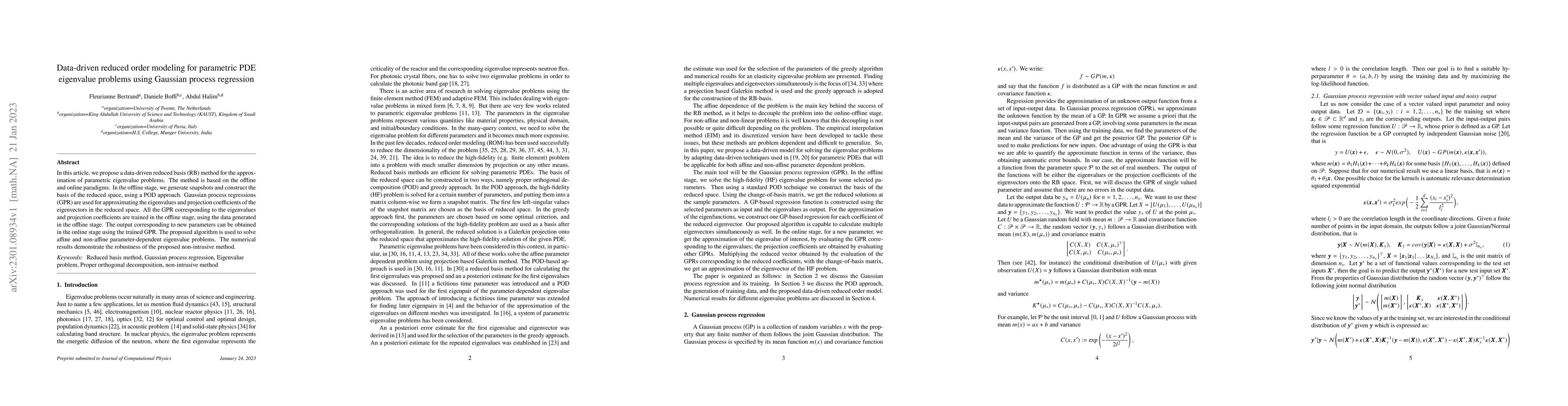 Thumbnail for Data-driven reduced order modeling for parametric PDE eigenvalue
  problems using Gaussian process regression
