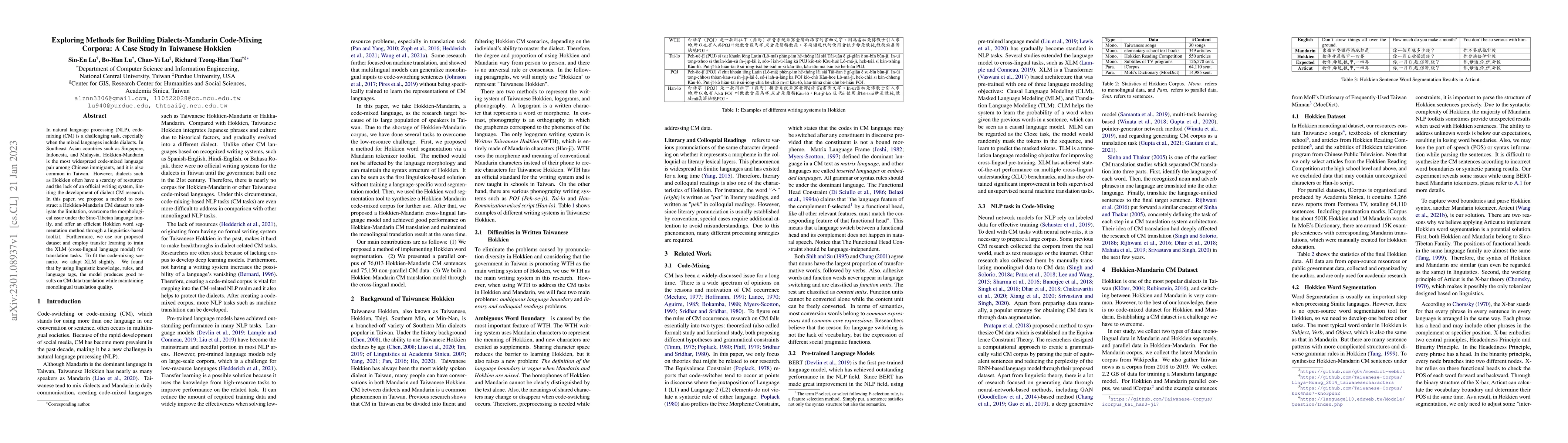 Thumbnail for Exploring Methods for Building Dialects-Mandarin Code-Mixing Corpora: A
  Case Study in Taiwanese Hokkien