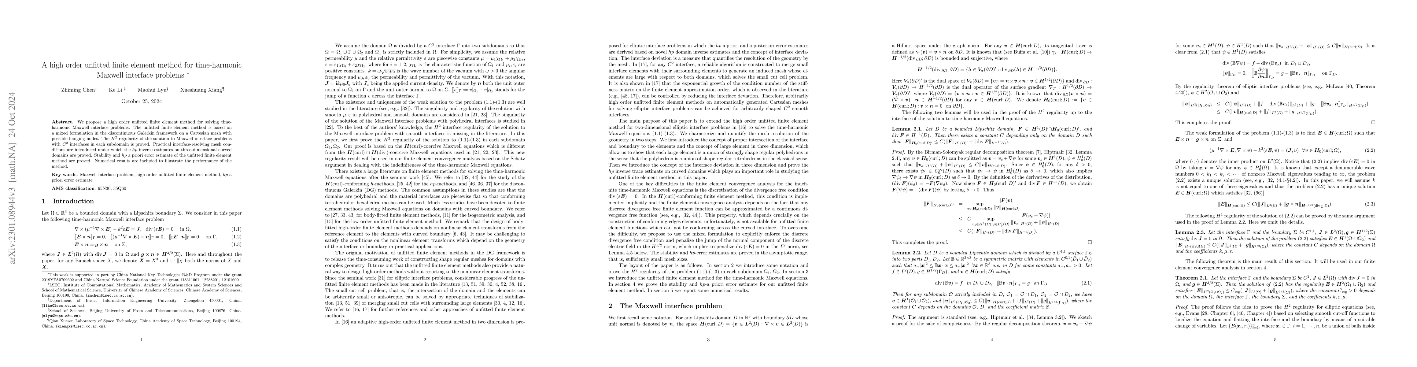 Thumbnail for A high order unfitted finite element method for time-Harmonic Maxwell
  interface problems