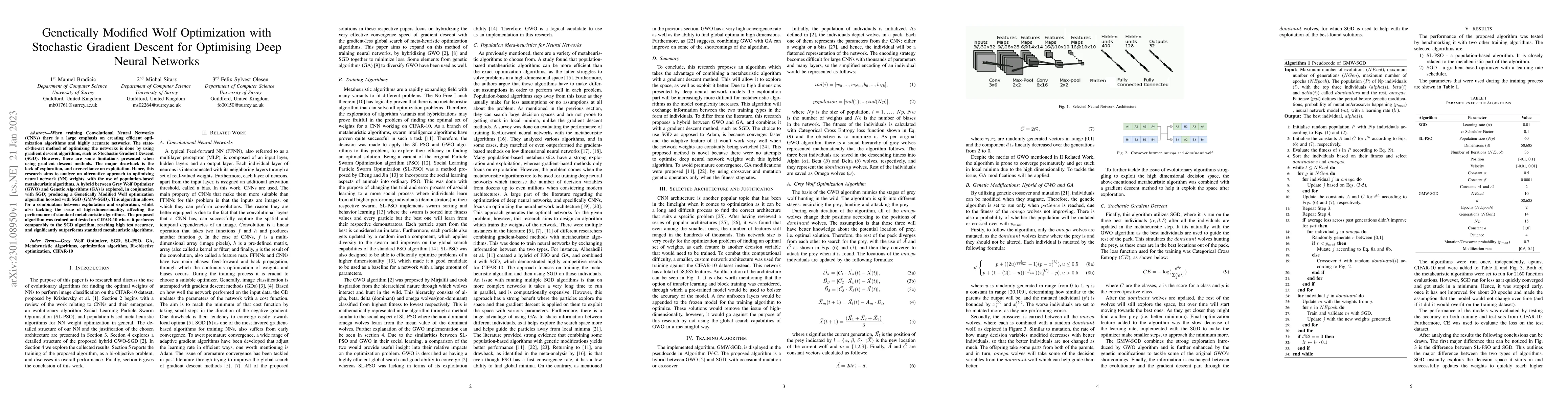 Thumbnail for Genetically Modified Wolf Optimization with Stochastic Gradient Descent
  for Optimising Deep Neural Networks