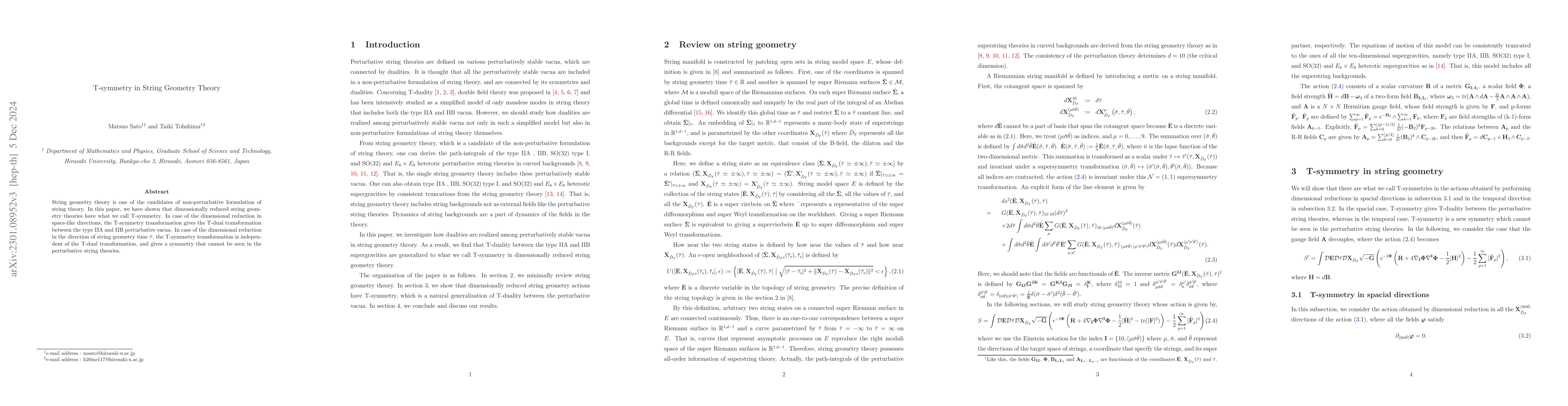 Thumbnail for T-symmetry in String Geometry Theory
