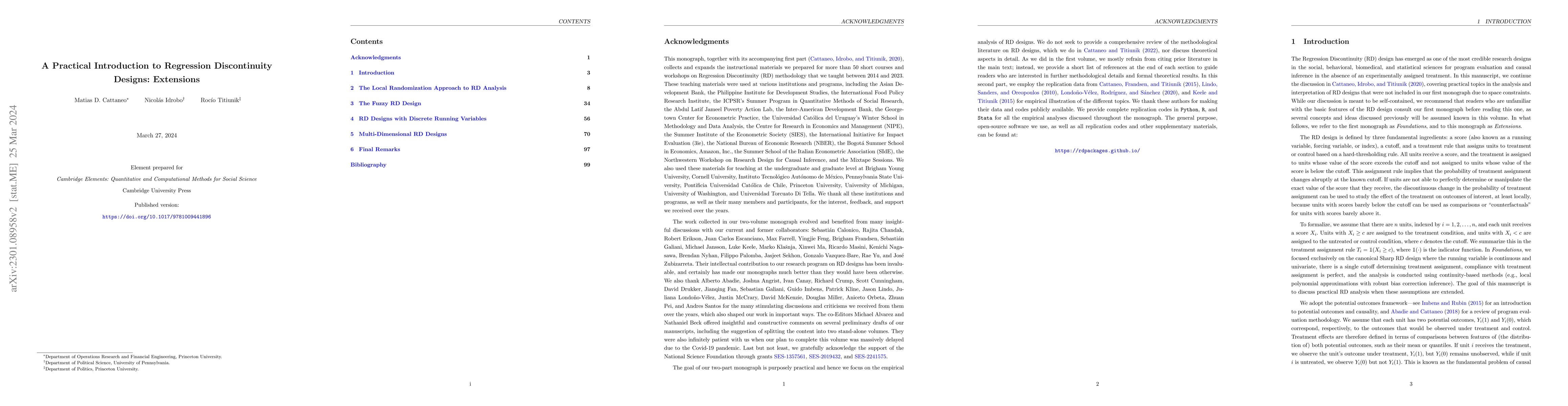 Thumbnail for A Practical Introduction to Regression Discontinuity Designs: Extensions