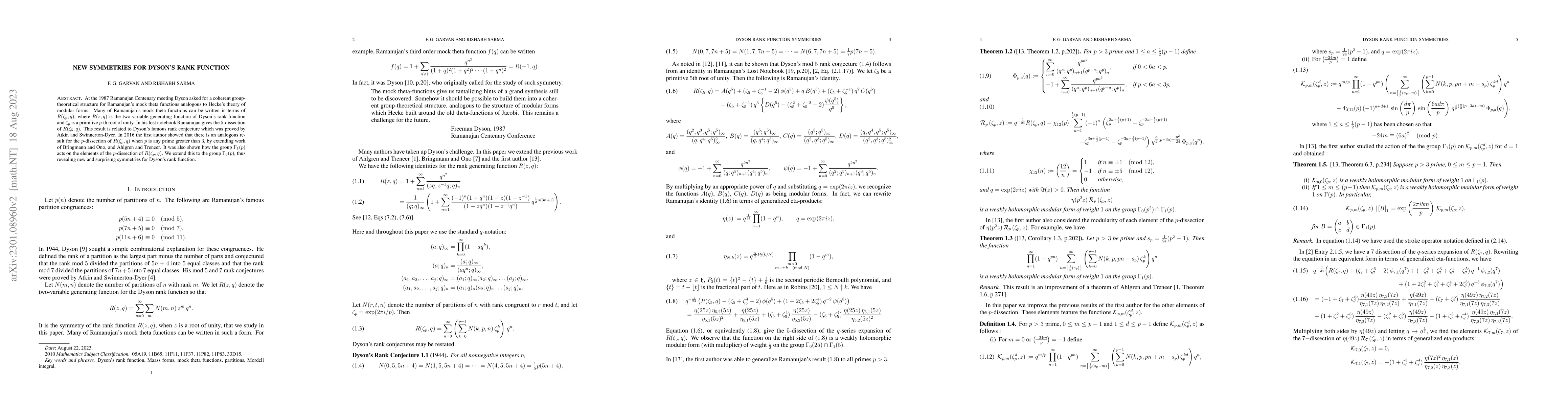 Thumbnail for New symmetries for Dyson's rank function