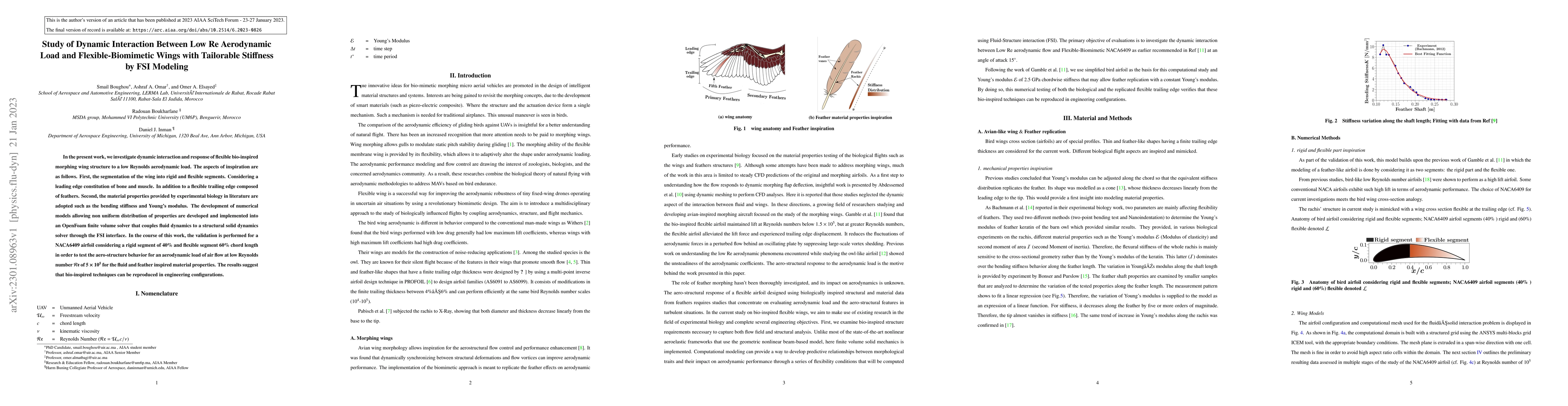Thumbnail for Study of Dynamic Interaction Between Low Re Aerodynamic Load and
  Flexible-Biomimetic Wings with Tailorable Stiffness by FSI Modeling