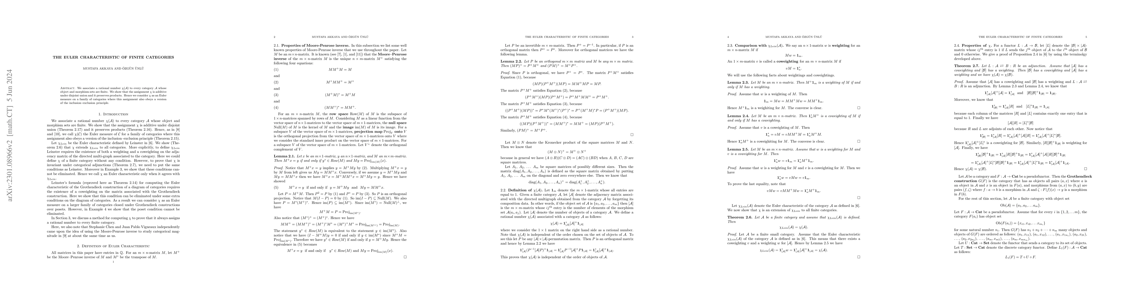 Thumbnail for The Euler Characteristic of Finite Categories