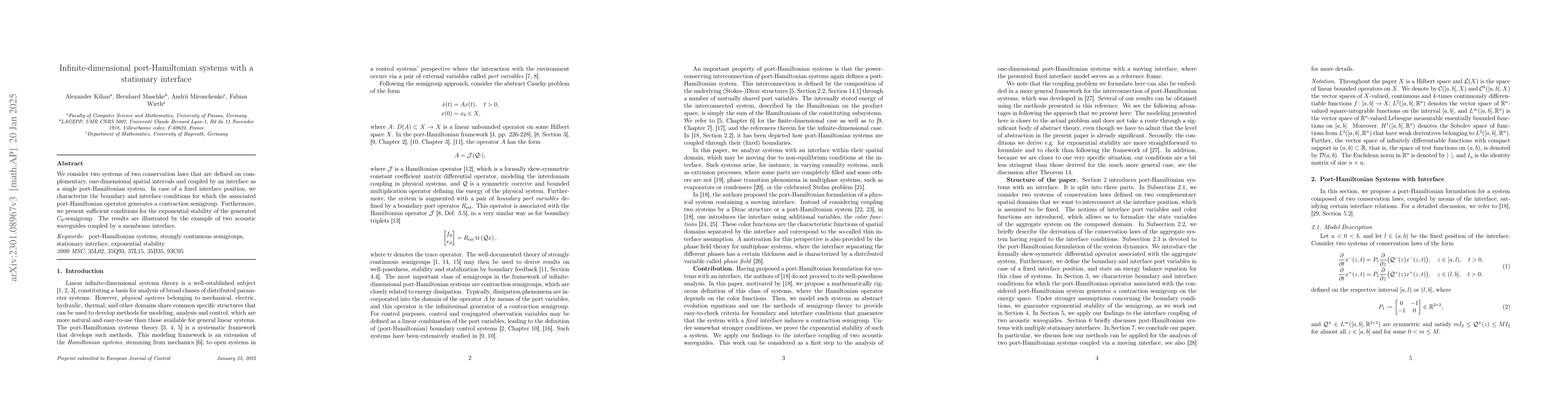 Thumbnail for Infinite-dimensional port-Hamiltonian systems with a stationary
  interface