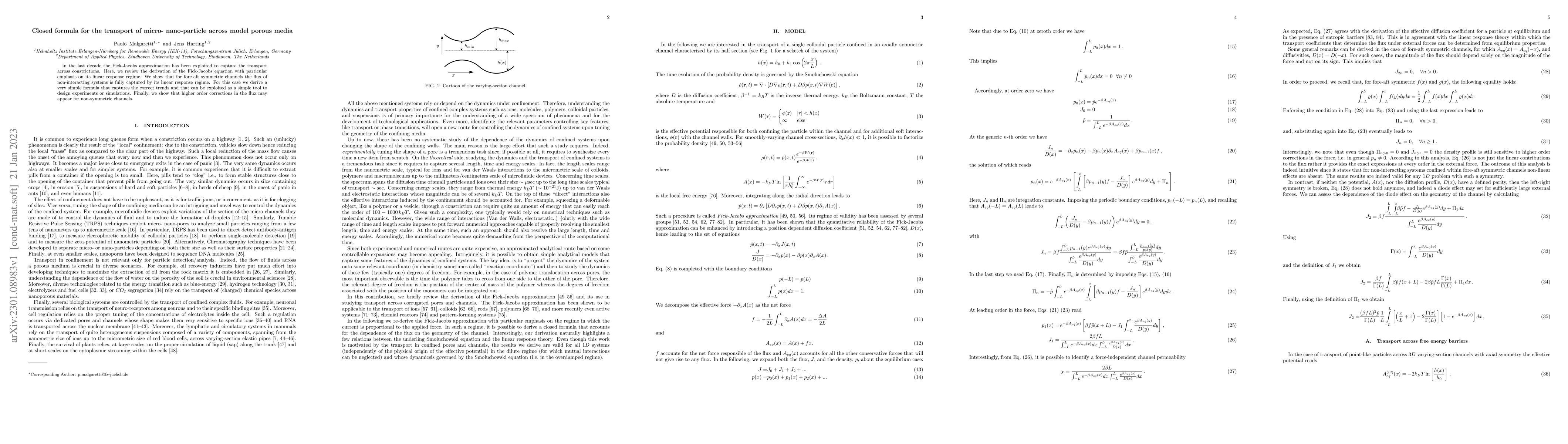 Thumbnail for Closed formula for the transport of micro-nano-particle across model
  porous media