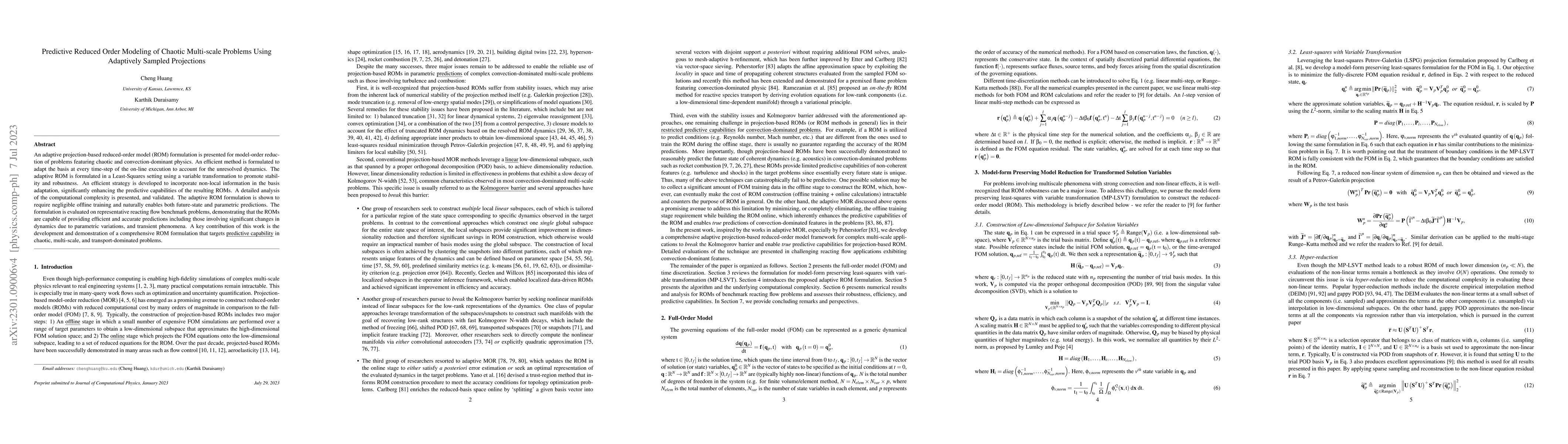 Thumbnail for Predictive Reduced Order Modeling of Chaotic Multi-scale Problems Using
  Adaptively Sampled Projections