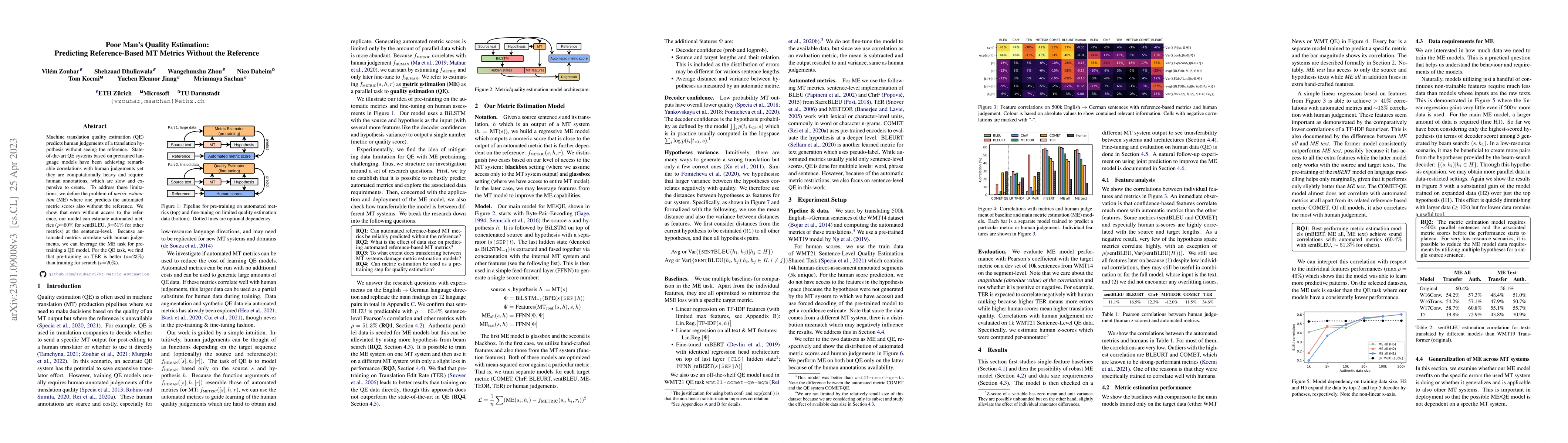 Thumbnail for Poor Man's Quality Estimation: Predicting Reference-Based MT Metrics
  Without the Reference
