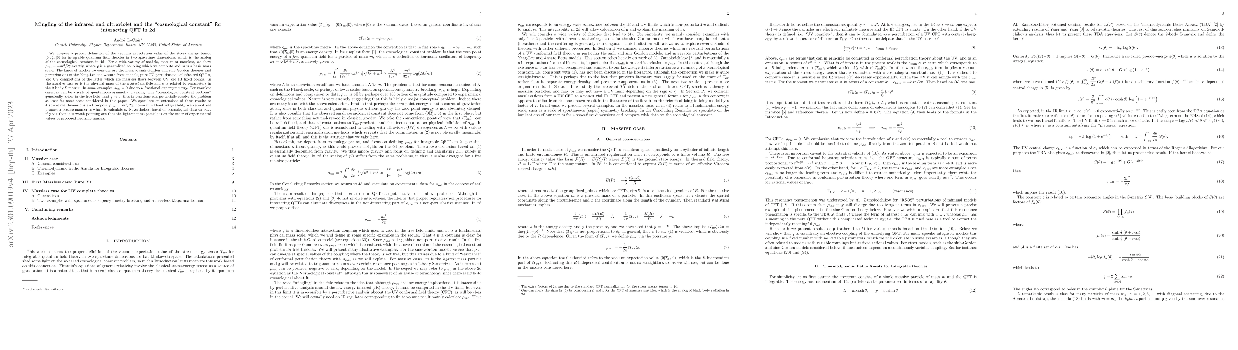 Thumbnail for Mingling of the infrared and ultraviolet and the "cosmological constant"
  for interacting QFT in 2d