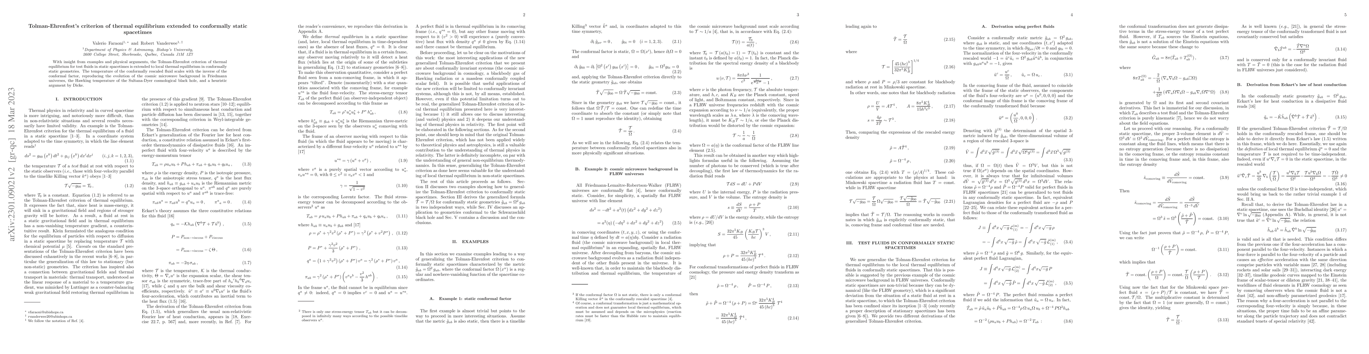 Thumbnail for Tolman-Ehrenfest's criterion of thermal equilibrium extended to
  conformally static spacetimes
