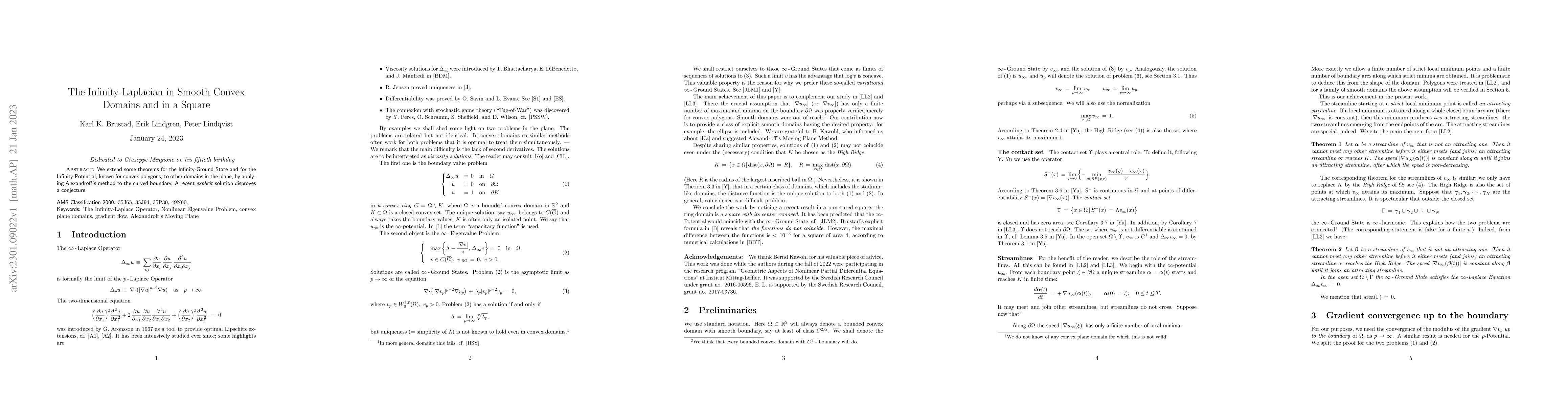 Thumbnail for The Infinity-Laplacian in Smooth Convex Domains and in a Square