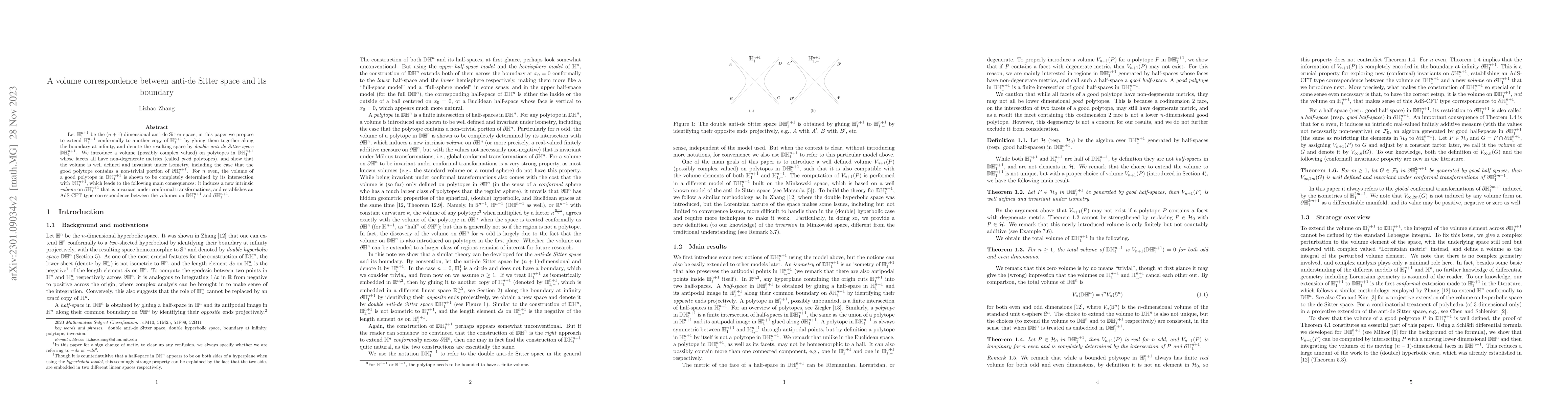 Thumbnail for A volume correspondence between anti-de Sitter space and its boundary