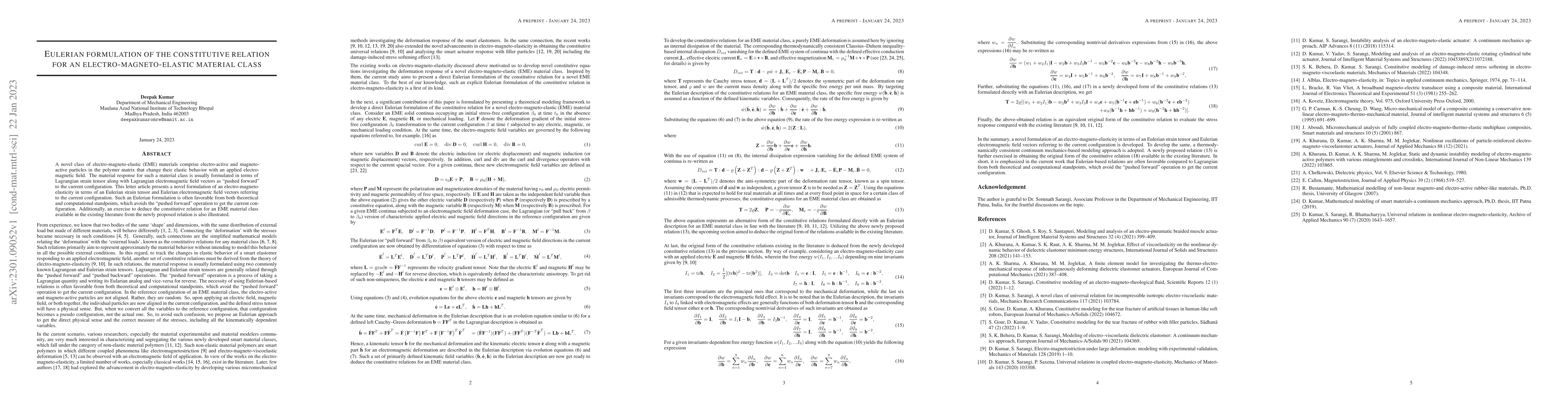 Thumbnail for Eulerian formulation of the constitutive relation for an
  electro-magneto-elastic material class