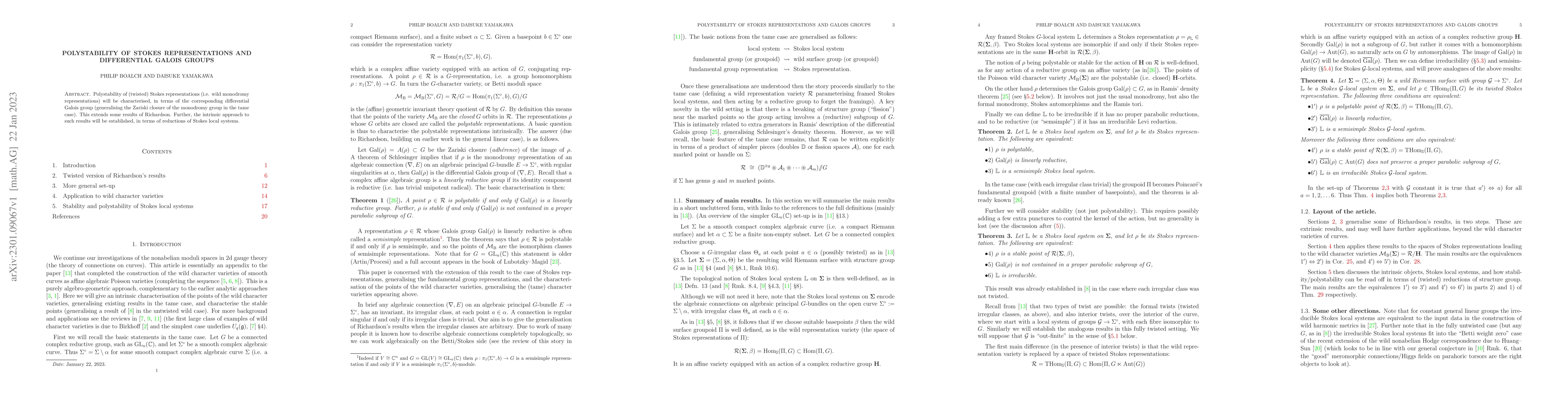 Thumbnail for Polystability of Stokes representations and differential Galois groups