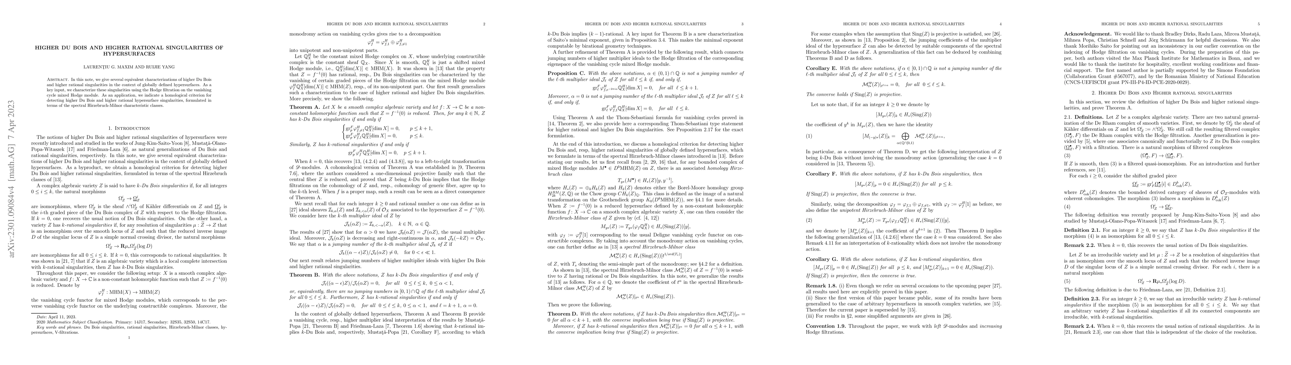 Thumbnail for Higher Du Bois and higher rational singularities of hypersurfaces