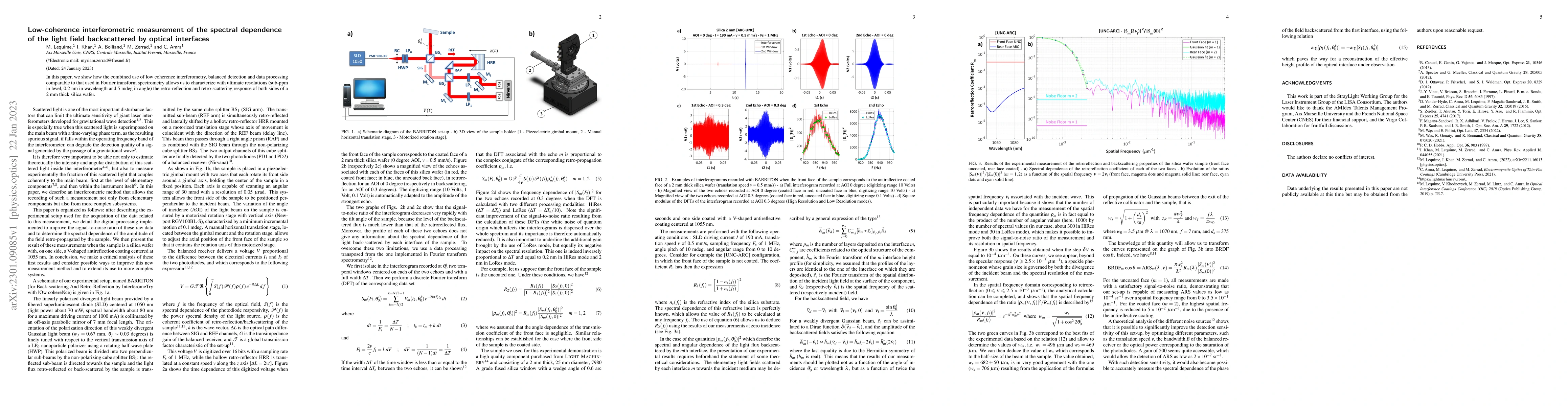 Thumbnail for Low-coherence interferometric measurement of the spectral dependence of
  the light field backscattered by optical interfaces