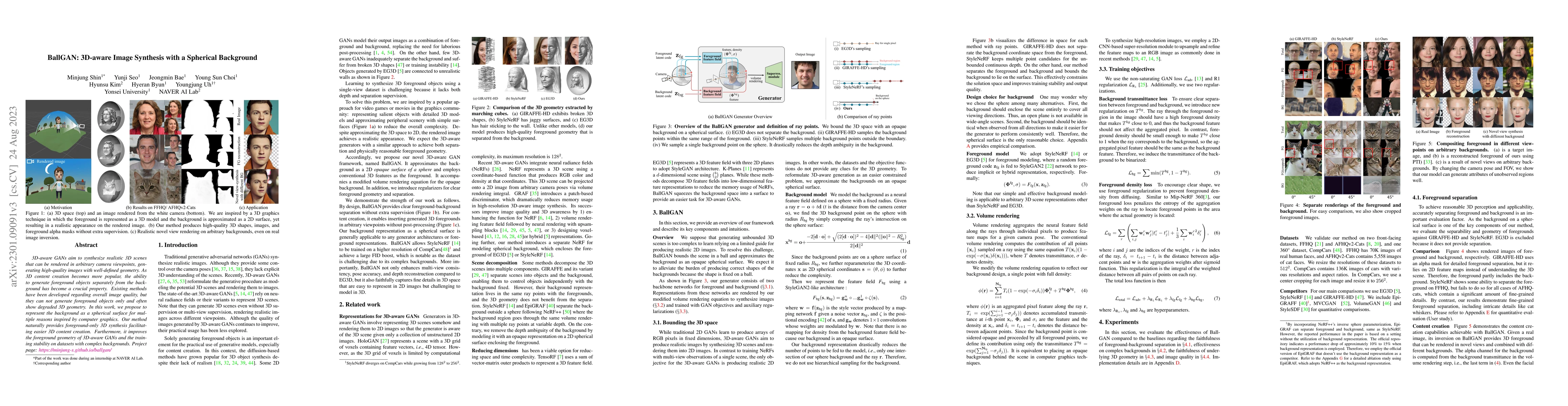 Thumbnail for BallGAN: 3D-aware Image Synthesis with a Spherical Background