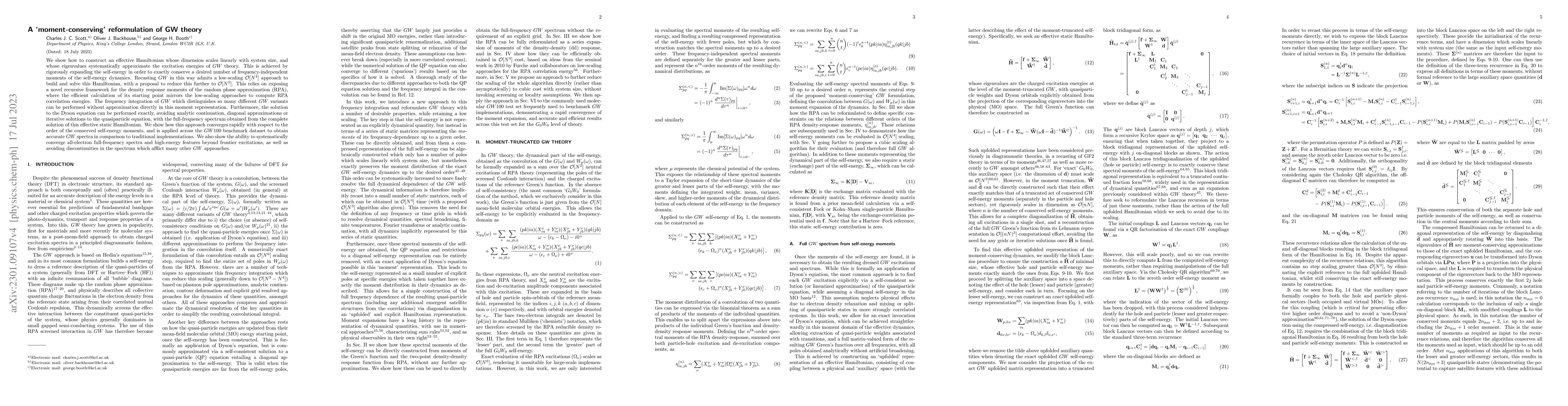 Thumbnail for A 'moment-conserving' reformulation of GW theory