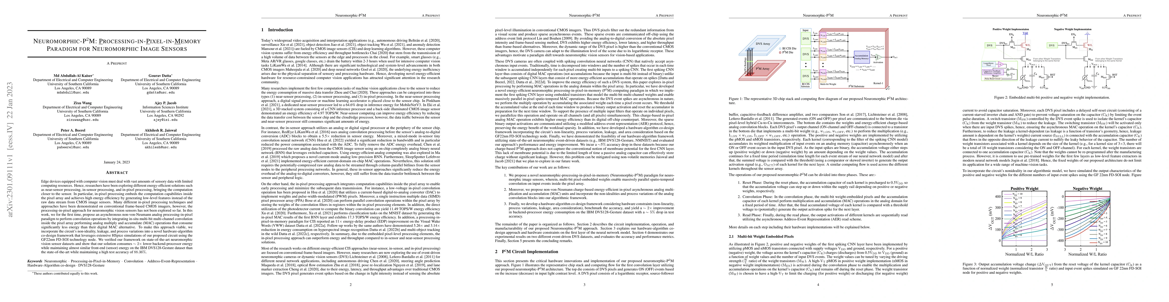 Thumbnail for Neuromorphic-P2M: Processing-in-Pixel-in-Memory Paradigm for
  Neuromorphic Image Sensors