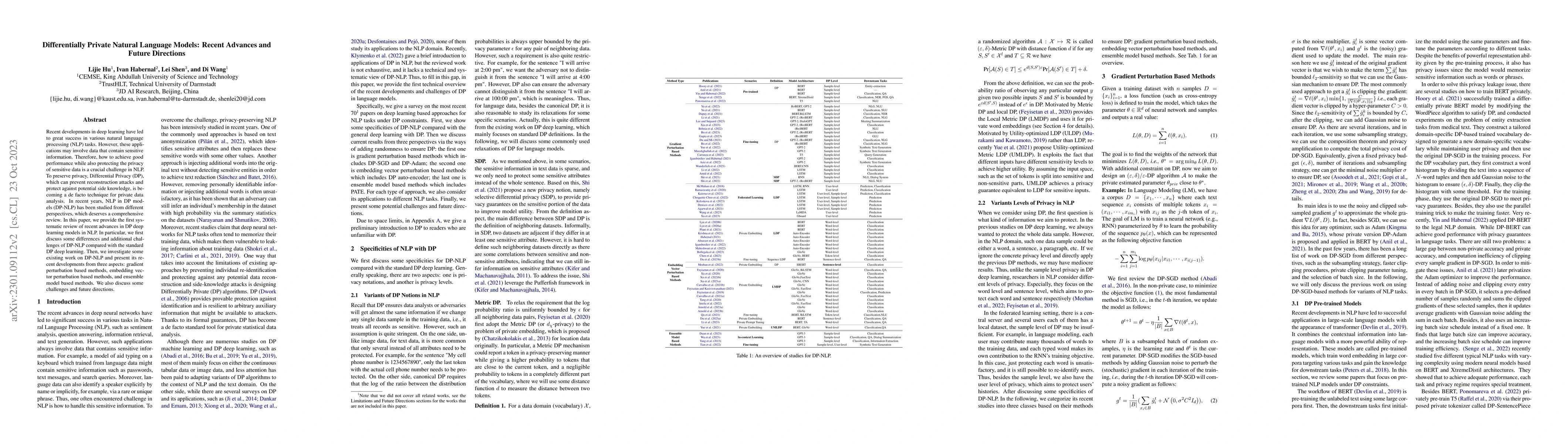 Thumbnail for Differentially Private Natural Language Models: Recent Advances and
  Future Directions