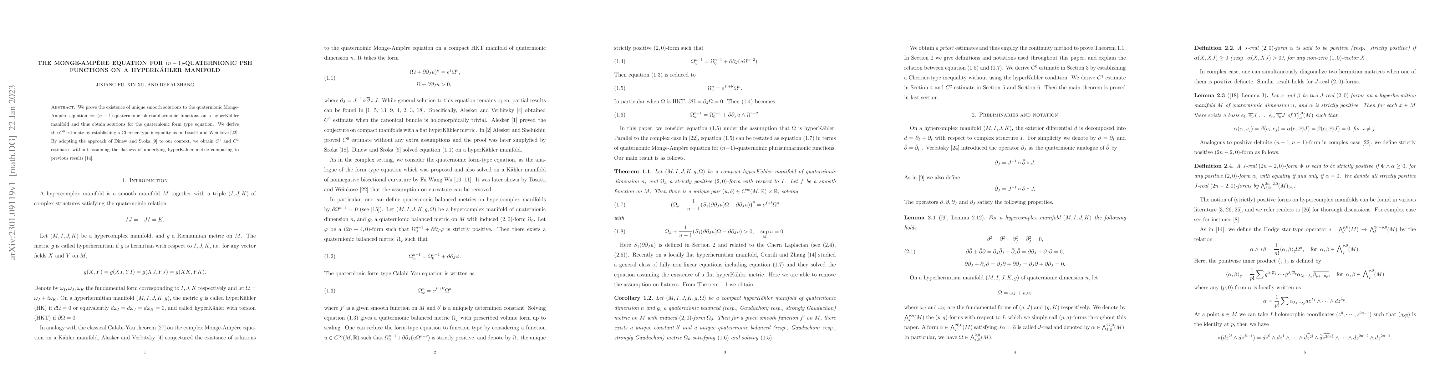Thumbnail for The Monge-Amp\`{e}re equation for $(n-1)$-quaternionic PSH functions on
  a hyperK\"{a}hler manifold