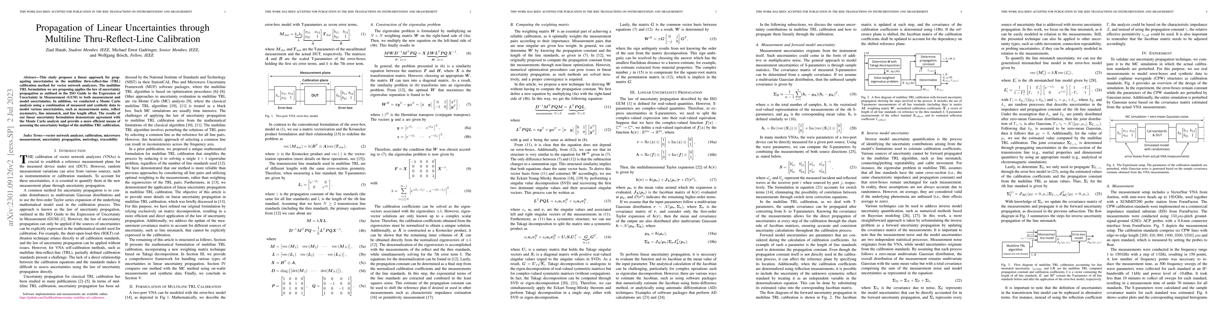 Thumbnail for Propagation of Linear Uncertainties through Multiline Thru-Reflect-Line
  Calibration