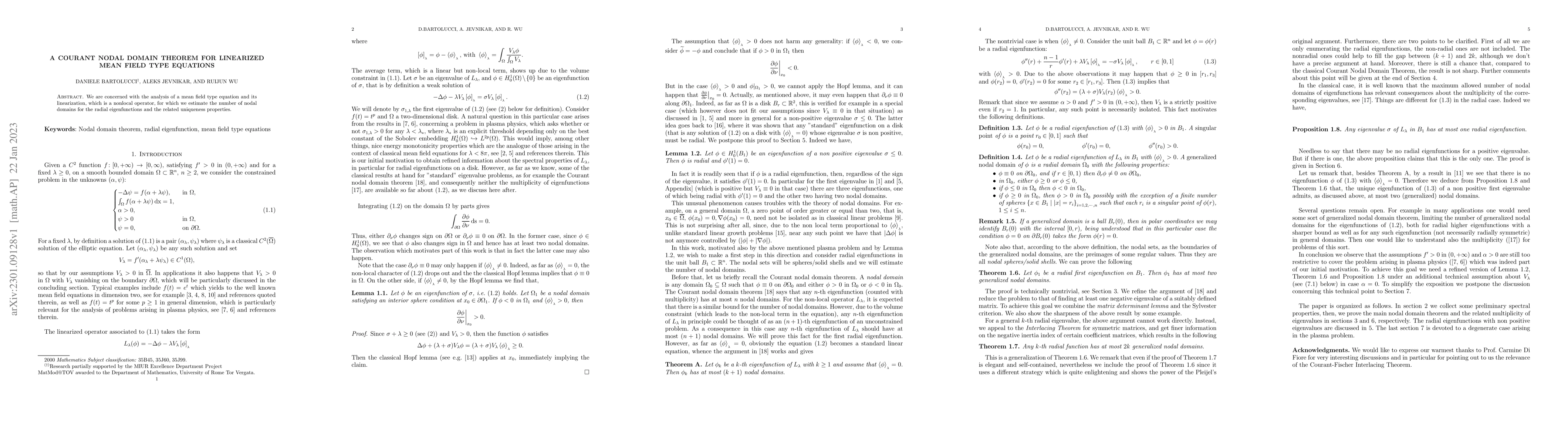 Thumbnail for A Courant nodal domain theorem for linearized mean field type equations