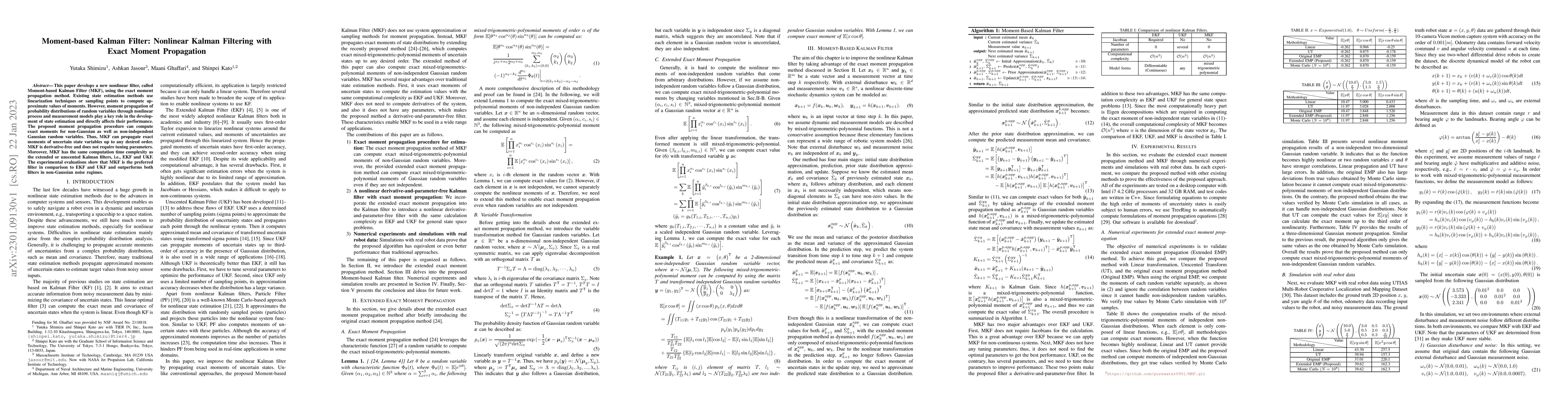 Thumbnail for Moment-based Kalman Filter: Nonlinear Kalman Filtering with Exact Moment
  Propagation