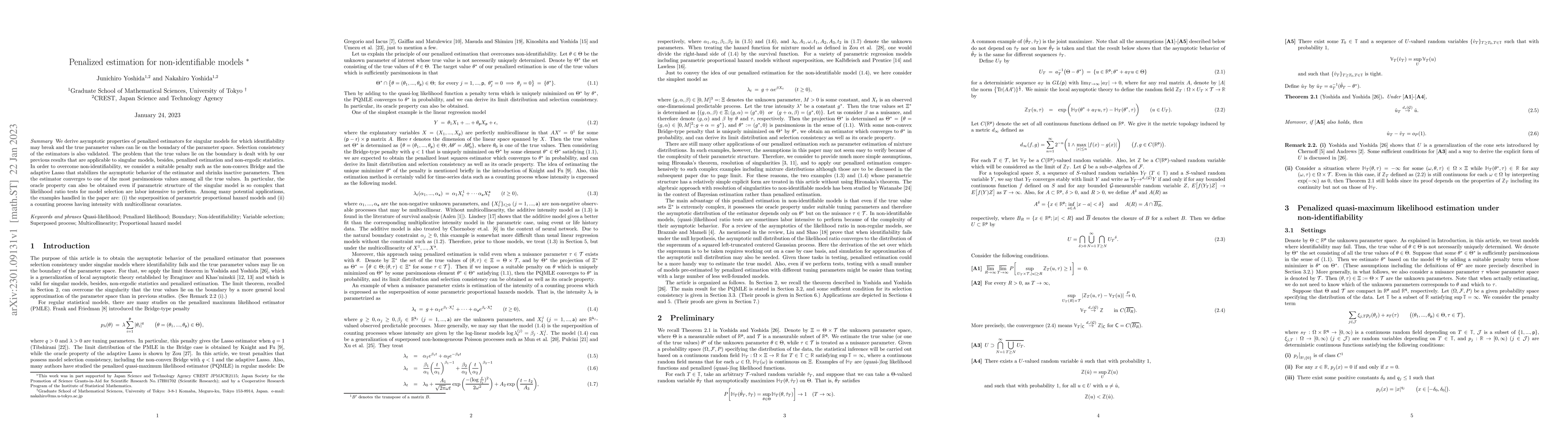 Thumbnail for Penalized estimation for non-identifiable models