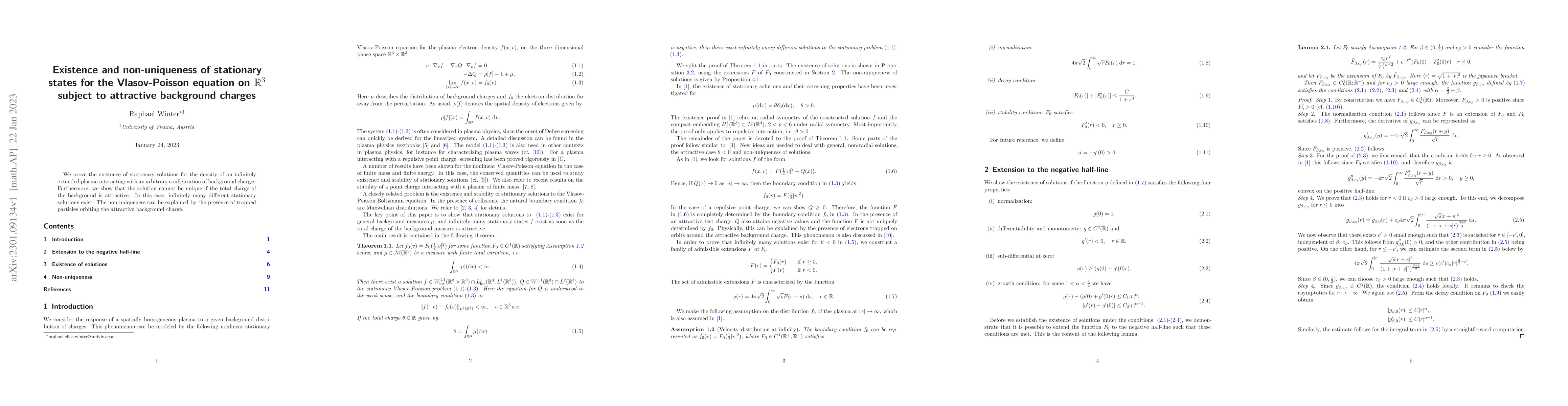 Thumbnail for Existence and non-uniqueness of stationary states for the Vlasov-Poisson
  equation on $\mathbb{R}^3$ subject to attractive background charges