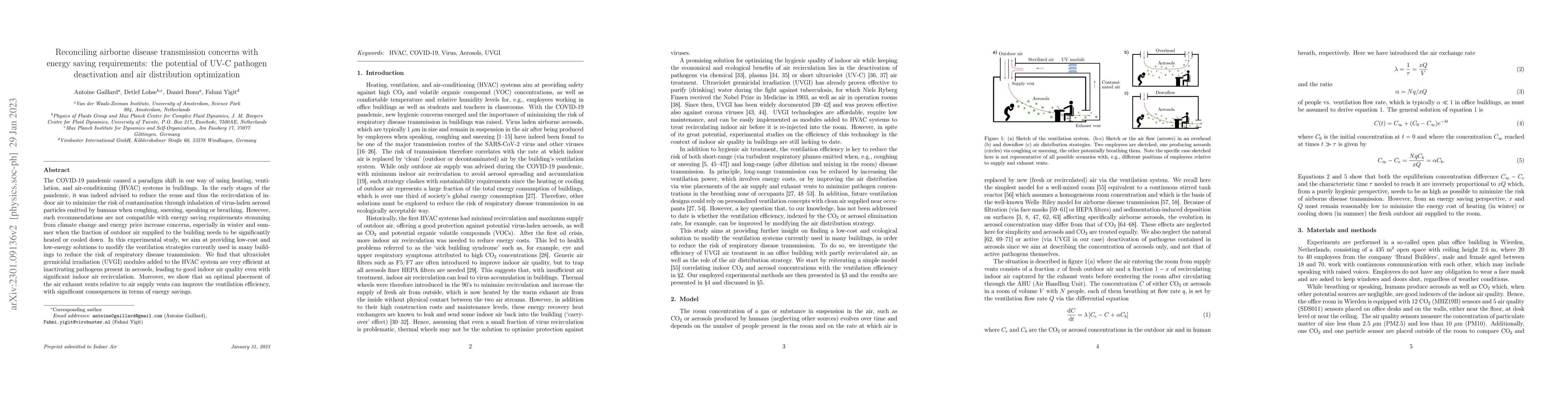 Thumbnail for Reconciling airborne disease transmission concerns with energy saving
  requirements: the potential of UV-C pathogen deactivation and air
  distribution optimization