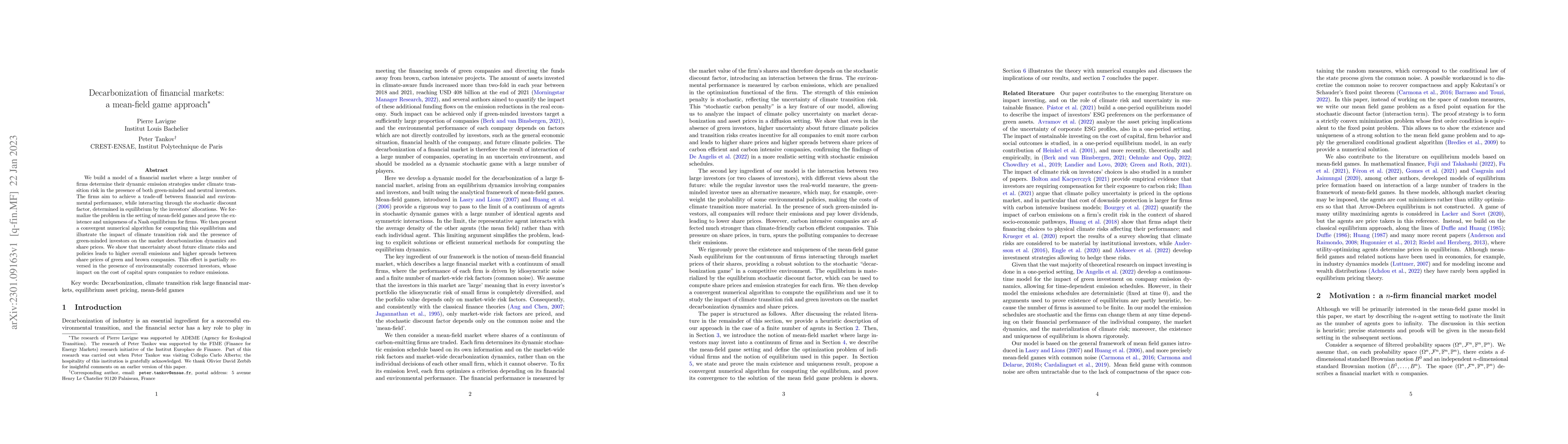 Thumbnail for Decarbonization of financial markets: a mean-field game approach