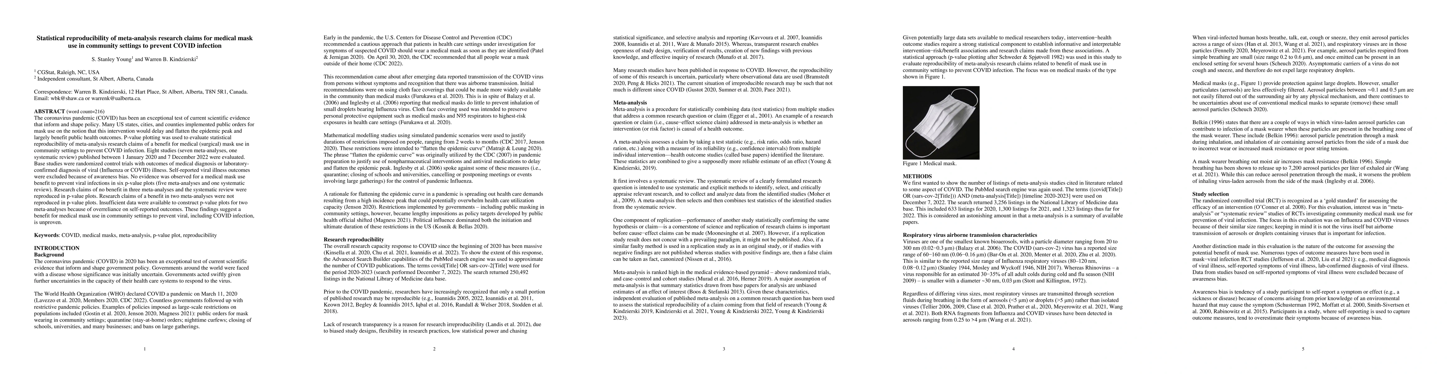 Thumbnail for Statistical reproducibility of meta-analysis research claims for medical
  mask use in community settings to prevent COVID infection