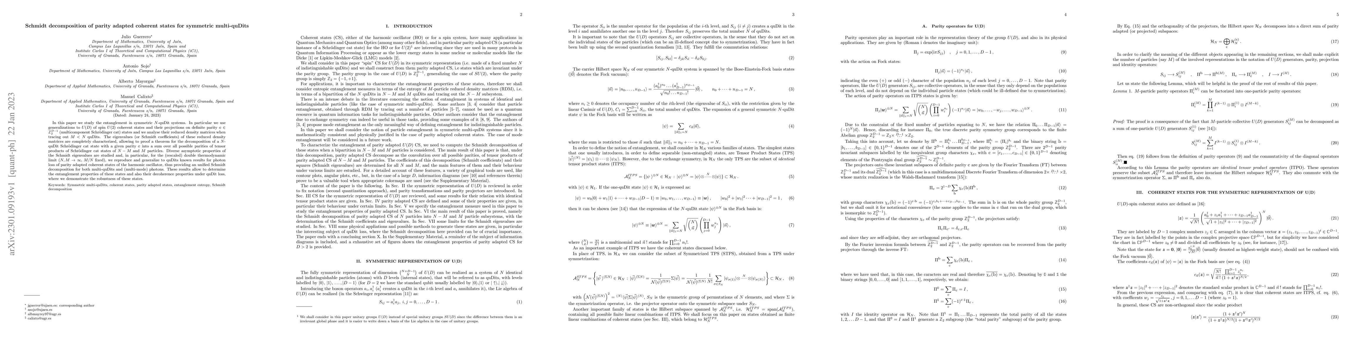 Thumbnail for Schmidt decomposition of parity adapted coherent states for symmetric
  multi-quDits