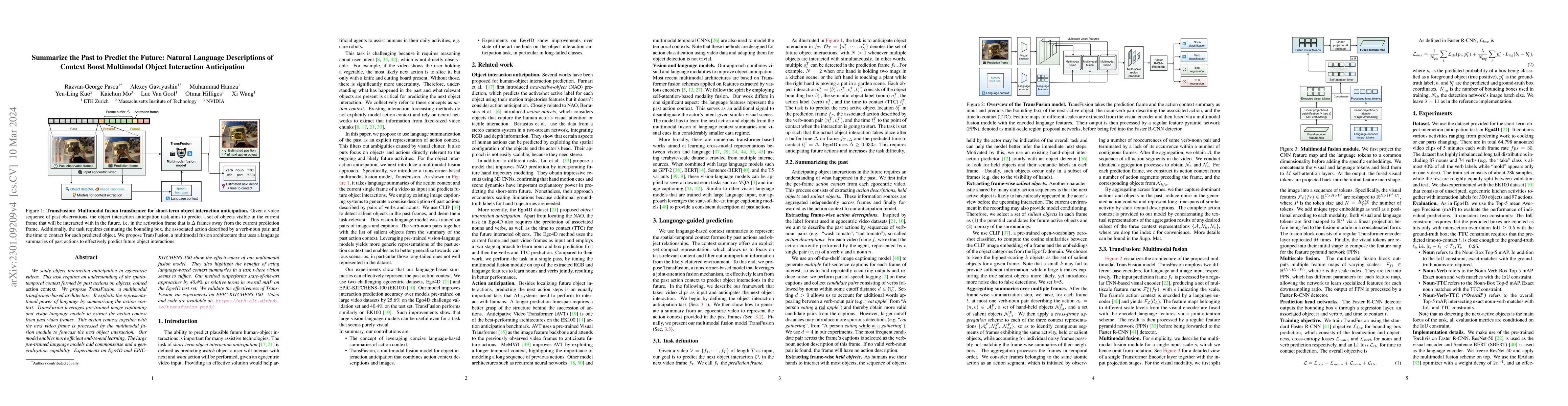 Thumbnail for Summarize the Past to Predict the Future: Natural Language Descriptions
  of Context Boost Multimodal Object Interaction Anticipation